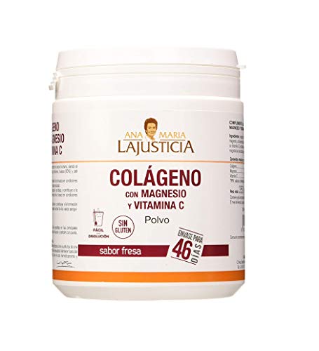 Ana Maria Lajusticia - Colágeno con magnesio y vit c – 350 gramos (sabor fresa) articulaciones fuertes y piel tersa. Regenerador de tejidos con colágeno hidrolizado tipo 1 y 2. Envase para 46 días.