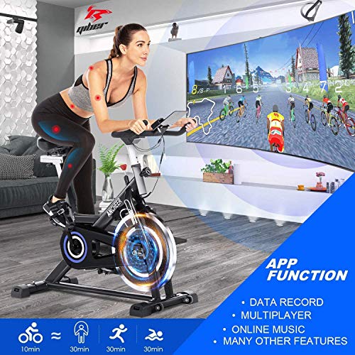 Ancheer Bicicleta de Spinning Bicicleta Indoor de Volante de Inercia de 22kg Bicicletas de Ciclo con Conecto con App Resistencia Ajustable y Monitor LCD para Ejercicio en el Hogar (Negro)