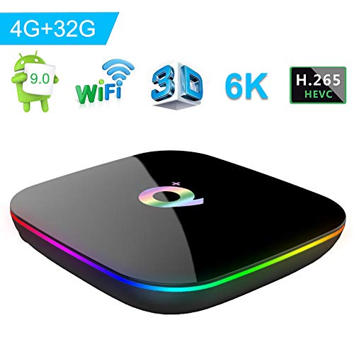 Android 9.0 TV Box, Q Plus Smart Android Box con Allwinner H6 Quad-Core 64 bit Arm Corter-A53 CPU 4 GB RAM 32 GB di RAM Mali T720 GPU supporta 4K 6K Risoluzione 2.4GHz WiFi 100M LAN Enternet