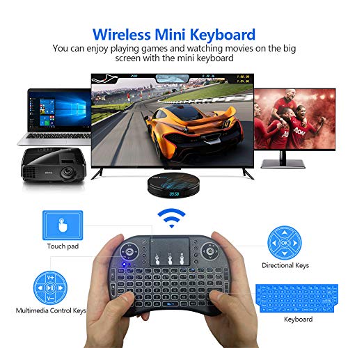 Android 9.0 TV Box【4G+64G】con Mini Teclado inalámbirco RK3328 Quad-Core 64bit Wi-Fi-Dual 5G/2.4G,BT 4.1, 4K*2K UHD H.265, HDMI, USB 3.0 Smart TV Box