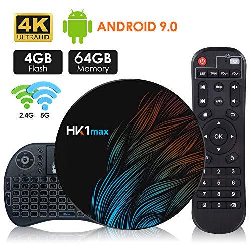 Android 9.0 TV Box【4G+64G】con Mini Teclado inalámbirco RK3328 Quad-Core 64bit Wi-Fi-Dual 5G/2.4G,BT 4.1, 4K*2K UHD H.265, HDMI, USB 3.0 Smart TV Box