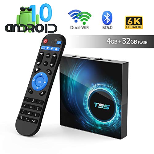 Android TV Box, TUREWELL T95 Android 10.0 Allwinner H616 Quadcore 4GB RAM 32GB ROM Mali-G31 MP2 GPU Soporte 6K 3D 1080P 2.4/5.0GHz WiFi 10/100M Ethernet BT 5.0 DLNA HDMI 2.0 H.265 Smart TV Box