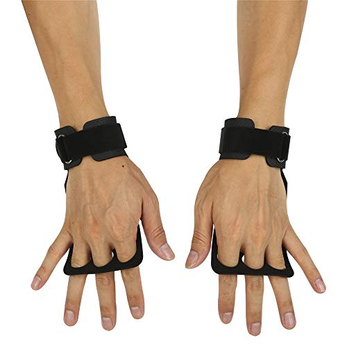 AndyJerzy Guantes de Gimnasio 3 Agujero Equipo de la Aptitud de Palm Slip Desgaste de la muñeca de Grip soldadas para Pull Ups, Cross Training, Fitness, WODs y Lev (Color : Black, Size : L)