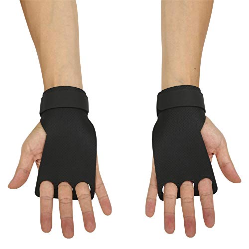 AndyJerzy Guantes de Gimnasio 3 Agujero Equipo de la Aptitud de Palm Slip Desgaste de la muñeca de Grip soldadas para Pull Ups, Cross Training, Fitness, WODs y Lev (Color : Black, Size : L)