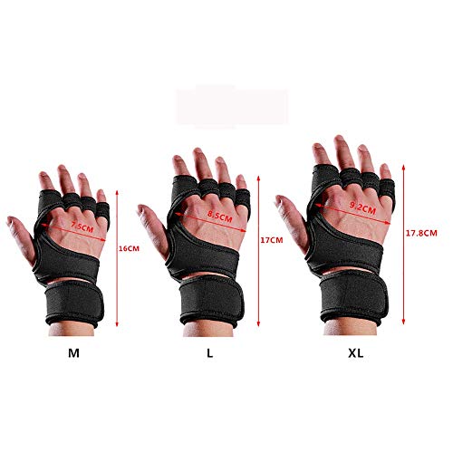 AndyJerzy Guantes de Gimnasio Cubierta Fitness Deportivo Pesas Antideslizantes Montar a Caballo Duro Tire Dedo Medio Guantes (Negro, Rojo) para Pull Ups, Cross Training, Fitness, WODs y Lev