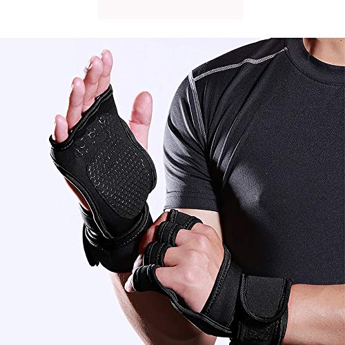 AndyJerzy Guantes de Gimnasio Cubierta Fitness Deportivo Pesas Antideslizantes Montar a Caballo Duro Tire Dedo Medio Guantes (Negro, Rojo) para Pull Ups, Cross Training, Fitness, WODs y Lev