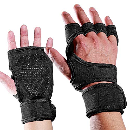 AndyJerzy Guantes de Gimnasio Cubierta Fitness Deportivo Pesas Antideslizantes Montar a Caballo Duro Tire Dedo Medio Guantes (Negro, Rojo) para Pull Ups, Cross Training, Fitness, WODs y Lev