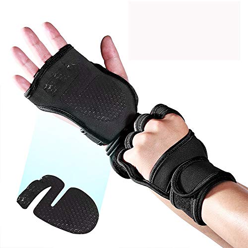 AndyJerzy Guantes de Gimnasio Cubierta Fitness Deportivo Pesas Antideslizantes Montar a Caballo Duro Tire Dedo Medio Guantes (Negro, Rojo) para Pull Ups, Cross Training, Fitness, WODs y Lev