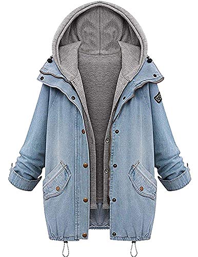 angelwing Mujers 2 Piezas Abrigo Denim Encapuchada Chaqueta de Mezclilla y Chaleco con Capucha Capa otoño Invierno Outwear