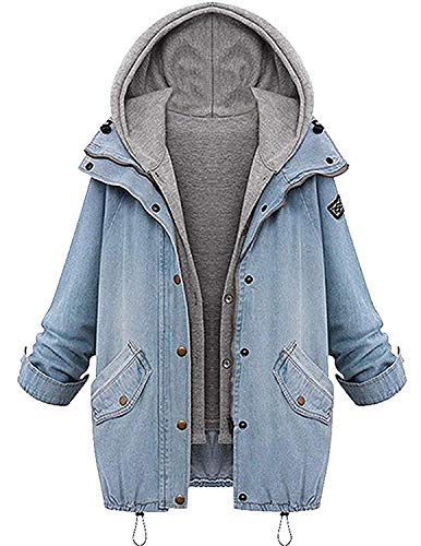 angelwing Mujers 2 Piezas Abrigo Denim Encapuchada Chaqueta de Mezclilla y Chaleco con Capucha Capa otoño Invierno Outwear