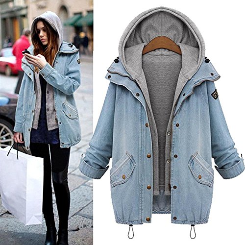 angelwing Mujers 2 Piezas Abrigo Denim Encapuchada Chaqueta de Mezclilla y Chaleco con Capucha Capa otoño Invierno Outwear