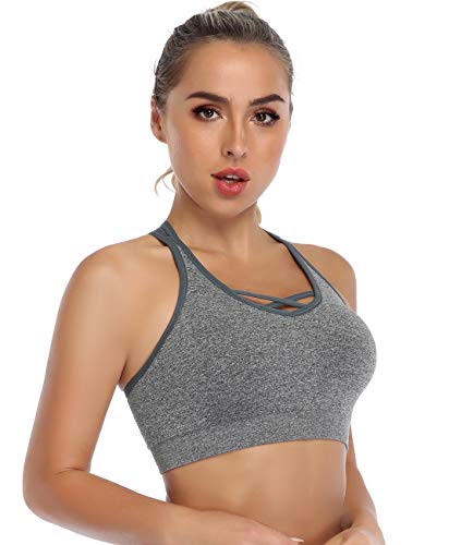 ANGOOL Sujetador Deportivo Cruzados Espalda Almohadillas Extraíbles Yoga Run Bra para Mujer