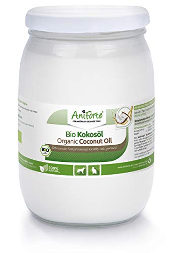 AniForte Aceite de Coco orgánico para Perros y Gatos 1 litro - Prensado en frío, sin refinar, Alto Contenido en ácido láurico para Cuidado del Pelaje