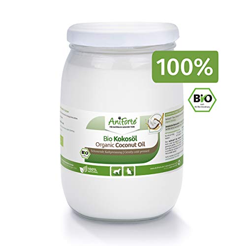 AniForte Aceite de Coco orgánico para Perros y Gatos 1 litro - Prensado en frío, sin refinar, Alto Contenido en ácido láurico para Cuidado del Pelaje