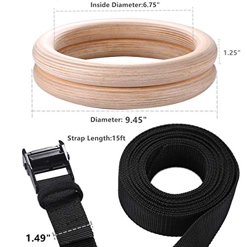 Anillas de Gimnasia de Madera,Anillos Crossfit con Ajustable Correas Hebillas,Entrenamiento para Gimnasia en Casa,Ejercicios de Levantamiento Musculare de Fitness,Fitness de Fuerza para Hombre y Mujer