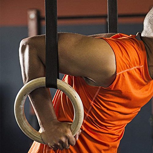 Anillas de Gimnasia de Madera,Anillos Crossfit con Ajustable Correas Hebillas,Entrenamiento para Gimnasia en Casa,Ejercicios de Levantamiento Musculare de Fitness,Fitness de Fuerza para Hombre y Mujer