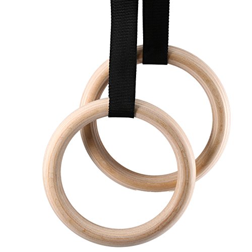 Anillas de Gimnasia de Madera,Anillos Crossfit con Ajustable Correas Hebillas,Entrenamiento para Gimnasia en Casa,Ejercicios de Levantamiento Musculare de Fitness,Fitness de Fuerza para Hombre y Mujer