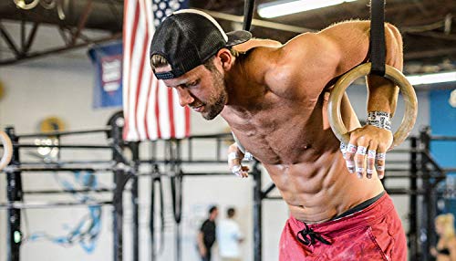 Anillas o Aros de Madera de Gimnasia olímpica con Hebillas Ajustables numeradas Correas de Entrenamiento en suspensión para Ejercicios de Fitness, calistenia o Crossfit y Entrenamiento de Fuerza.