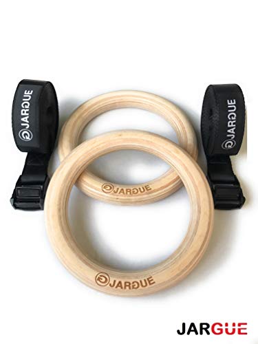 Anillas o Aros de Madera de Gimnasia olímpica con Hebillas Ajustables numeradas Correas de Entrenamiento en suspensión para Ejercicios de Fitness, calistenia o Crossfit y Entrenamiento de Fuerza.