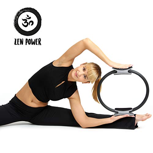 Anillo de pilates/de yoga ZenPower - dispositivo de entrenamiento para un entramiento de fuerza y resistencia eficaz, Anillo con un diámetro de 38cm - Color: negro