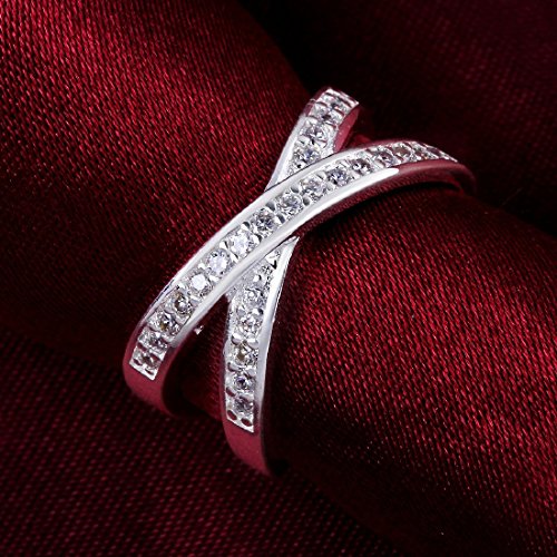 Anillo JooyliveCY para Mujer, de Plata de Ley de 925 milésimas, de Estilo Moderno, con circón, con diseño Cruzado y de la Talla O