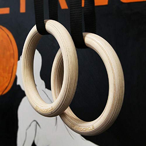 Anillos de Gimnasia de Madera-Anillos de Gimnasio Olímpico con Hebillas Ajustables Correas Entrenamientos Gimnásticos para Gimnasia en Casa, Levantamientos Musculares y Entrenamiento de Fuerza