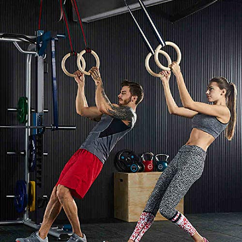 Anillos de Gimnasia de Madera-Anillos de Gimnasio Olímpico con Hebillas Ajustables Correas Entrenamientos Gimnásticos para Gimnasia en Casa, Levantamientos Musculares y Entrenamiento de Fuerza