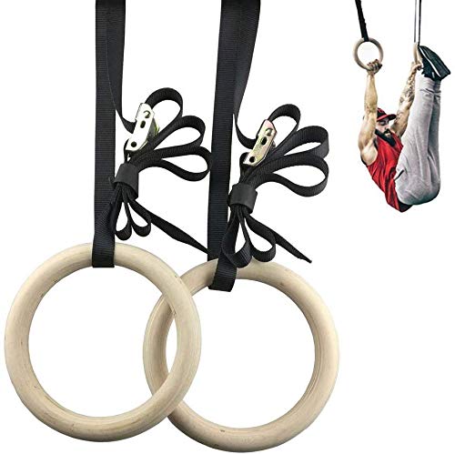 Anillos de Gimnasia de Madera-Anillos de Gimnasio Olímpico con Hebillas Ajustables Correas Gimnásticos para Gimnasia en Casa, Levantamientos Musculares Fuerza (Anillas de Gimnasia 32 * 25mm)