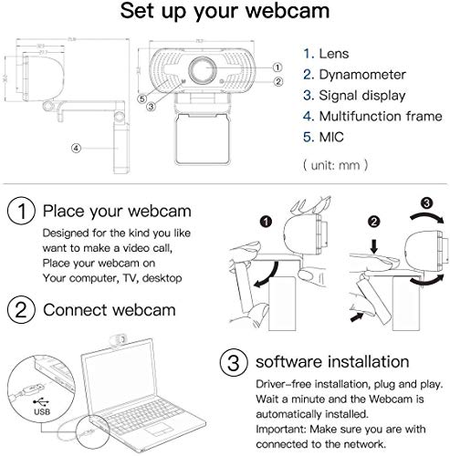 Anivia 1080P Full HD Webcam with Webcam Cover, Cámara para computadora portátil para conferencias y videollamadas, cámara Web Pro Stream con videollamadas Plug and Play, micrófono Incorporado