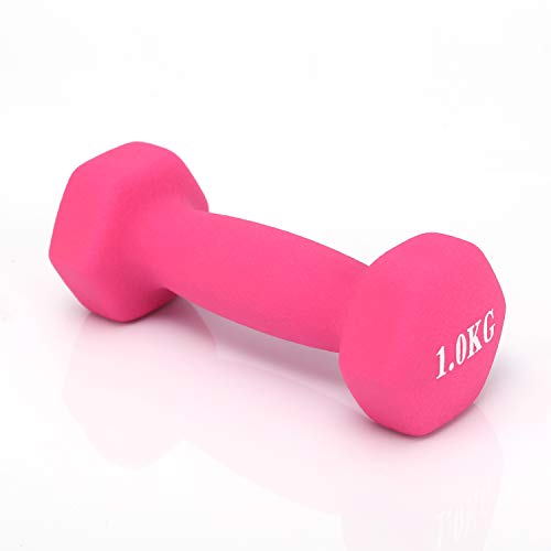 Anjing - Juego de 2 mancuernas de neopreno, 1 kg, color rosa