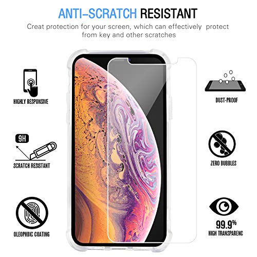 Annhao Funda iPhone x + Vidrio Templado, iPhone XS Transparente TPU Carcasa con Cuerda para Colgar y Anti Golpes Suave Silicona Delgado Carcasa Anti-Rasguños Protector Case para iPhone x/XS