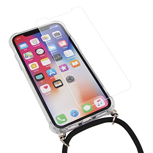 Annhao Funda iPhone x + Vidrio Templado, iPhone XS Transparente TPU Carcasa con Cuerda para Colgar y Anti Golpes Suave Silicona Delgado Carcasa Anti-Rasguños Protector Case para iPhone x/XS