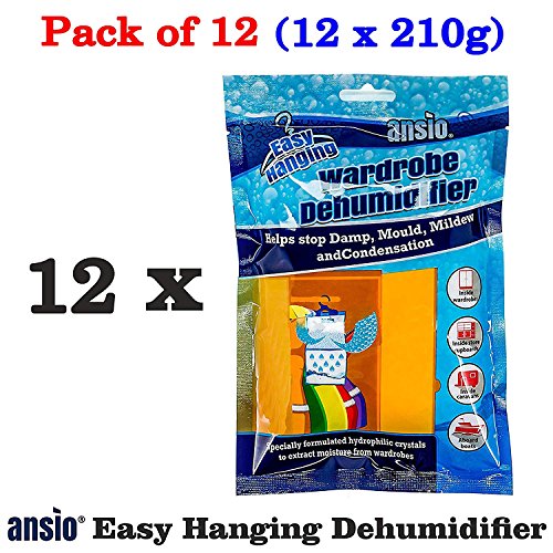 ANSIO Deshumidificador para guardarropa para Interiores, 210 g, Paquete de 12