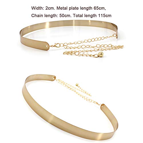ANSUG 2 piezas Mujeres Cinturón de cadena de cadena de metal dorado (ancho 2 cm + 3,5 cm) Cintura brillante ajustable Cintura de placa de metal de moda Accesorios decorativos Cinturón de vestir