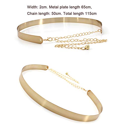ANSUG 2 piezas Mujeres Cinturón de cadena de cadena de metal dorado (ancho 2 cm + 3,5 cm) Cintura brillante ajustable Cintura de placa de metal de moda Accesorios decorativos Cinturón de vestir