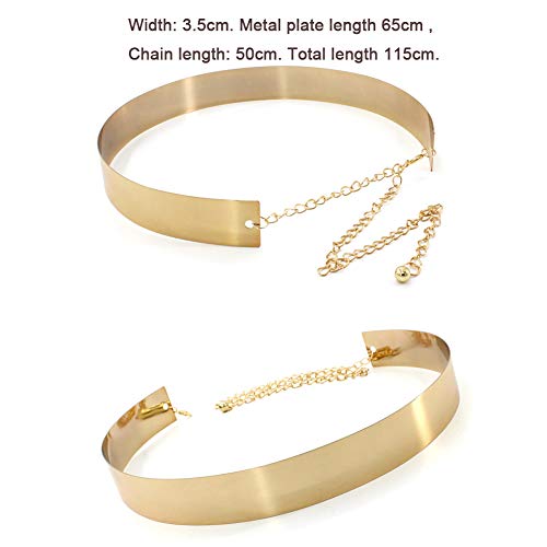 ANSUG 2 piezas Mujeres Cinturón de cadena de cadena de metal dorado (ancho 2 cm + 3,5 cm) Cintura brillante ajustable Cintura de placa de metal de moda Accesorios decorativos Cinturón de vestir