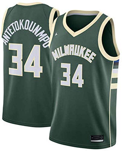 Antetokounmpo #34 Milwaukee Bucks Jersey Baloncesto Swingman Deportes Camiseta Camiseta Deportiva de Manga Corta Camiseta de Baloncesto (Verde, M)