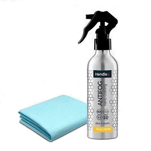 Anti Niebla Spray Antivaho Espejo Baño Coche Ventana Hendlex 100ml | Universal Antiniebla Con kit De Limpieza para Moto y Casa Vaso y Plástica Superficie Casco (200 ml)