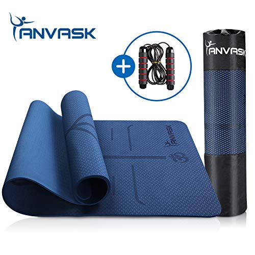 ANVASK Esterilla Yoga Esterilla Fitness Antideslizante Colchoneta Gimnasia, Esterilla Deporte con Materiales TPE ecológicos, Yoga Mat diseñado para Pilates y Fitness físico（Comba Adicional incluida）