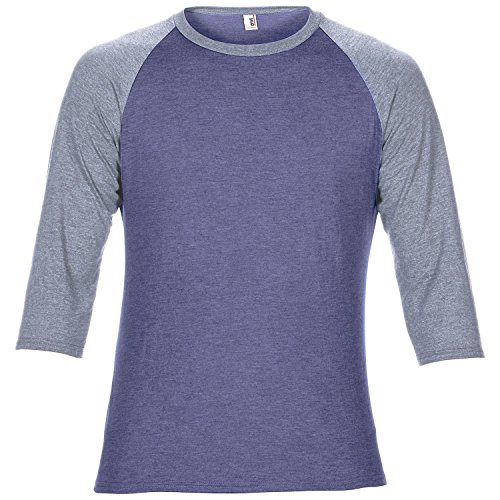 Anvil - Camiseta mangas 3/4 raglan Modelo Two Tone Unisex (Grande (L)/Azul jaspeado/Gris jaspeado)