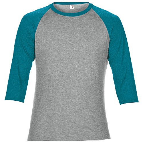 Anvil - Camiseta mangas 3/4 raglan Modelo Two Tone Unisex (Grande (L)/Azul jaspeado/Gris jaspeado)