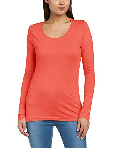 Anvil - Camiseta Regular fit con Cuello Redondo de Manga Larga para Mujer, Talla 38, Color Rojo (Cor Coral)