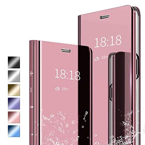 ANWEN Para Samsung Galaxy Note 20 Ultra Funda, Translúcido Espejo Standing Cover Slim Fit Anti-Shock Anti-Rasguño Mirror 360°Protectora Flip Funda para Samsung Galaxy Note 20 Ultra-Oro Rosa