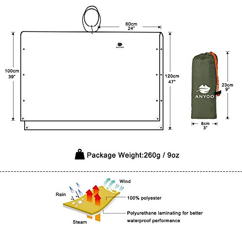 Anyoo Poncho de Lluvia Reusable de Ripstop transpirante Ligero a Prueba de Agua Multiuso Impermeable con Capucha de Lona de Tienda de Campaña Ideal para el Aire Libre Campamento Excursionismo y Pesca