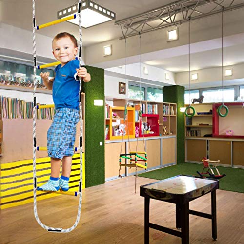 Aoneky Escalera de Cuerda de Escalada para Niños Adultos - Longitud de 1,8M/2,1M/2,4M, Carga de 450kg, Juguete de Escalar para Parque Infantil Jardín, Cuerda de Nylon, Peldaños de Resina (1,8M)