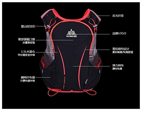 AONIJIE 5L Bolsas de Mochila de Nailon Impermeable, para maratón, Ciclismo, Running Chaleco, Bolsa de Deporte + Bolsa de Agua de hidratación de 1,5 L, S/M