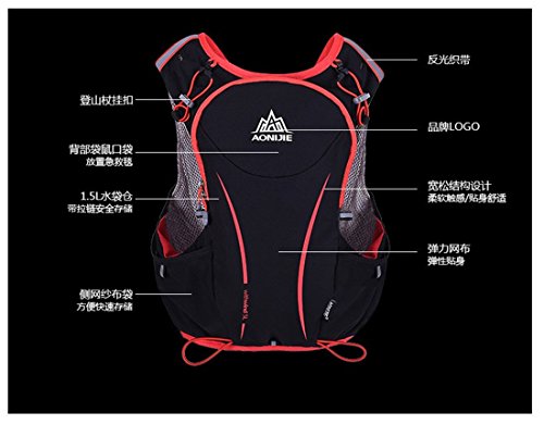 AONIJIE 5L Mochila impermeable de nylon para correr Maratón Bolsas de ciclismo Running Vest Kettle Sport Bag Bolsa de agua de hidratación + 1.5L (L / XL)