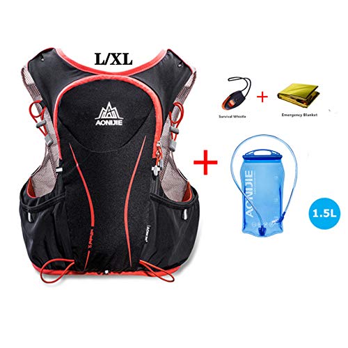 AONIJIE 5L Mochila impermeable de nylon para correr Maratón Bolsas de ciclismo Running Vest Kettle Sport Bag Bolsa de agua de hidratación + 1.5L (L / XL)