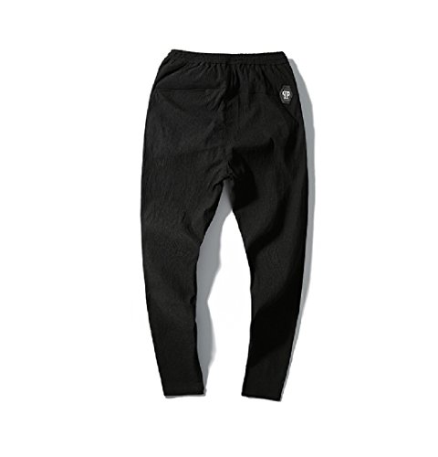 Aooword-men clothes Casual cómodo lino algodón elástico suelto puro color décimas pantalones Para Hombres negro 33