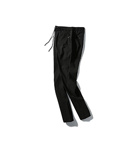 Aooword-men clothes Cintura media ajuste estiramiento simple ocio bolsillo recto décimas pantalones Para Hombres negro 30
